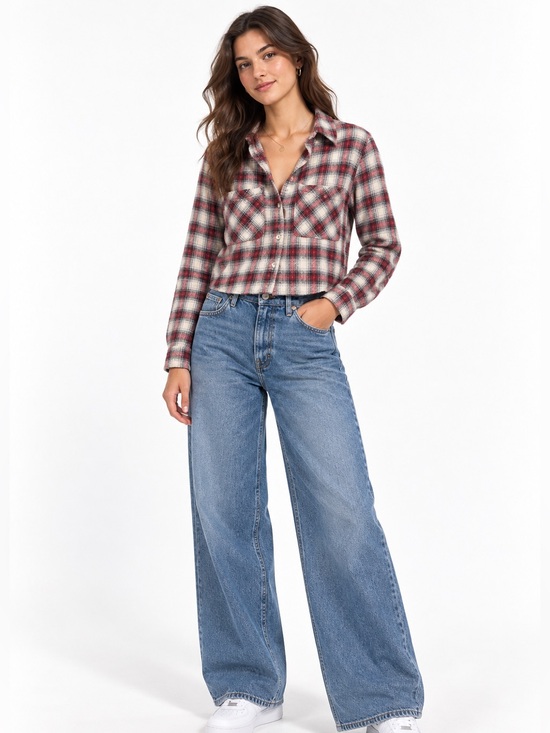 BDG Denim - BDG Urban Outfitters Red Plaid Cropped Flannel Shirt Large Fits Like Medium